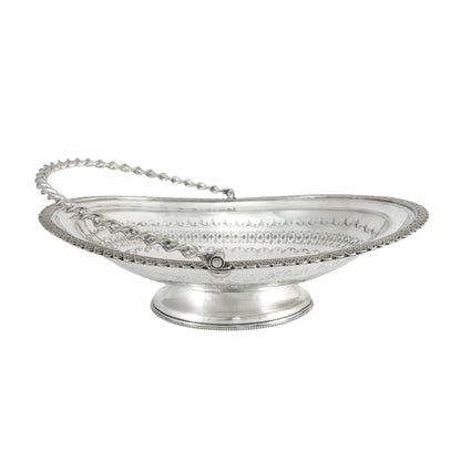 Victorian silver plated oval pedestal basket with twisted handle