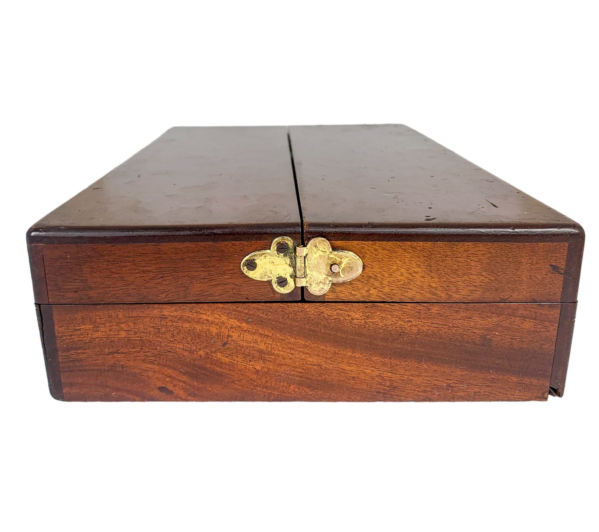 Wooden Victorian portable travelling campaign folding card table with labelled card slots
