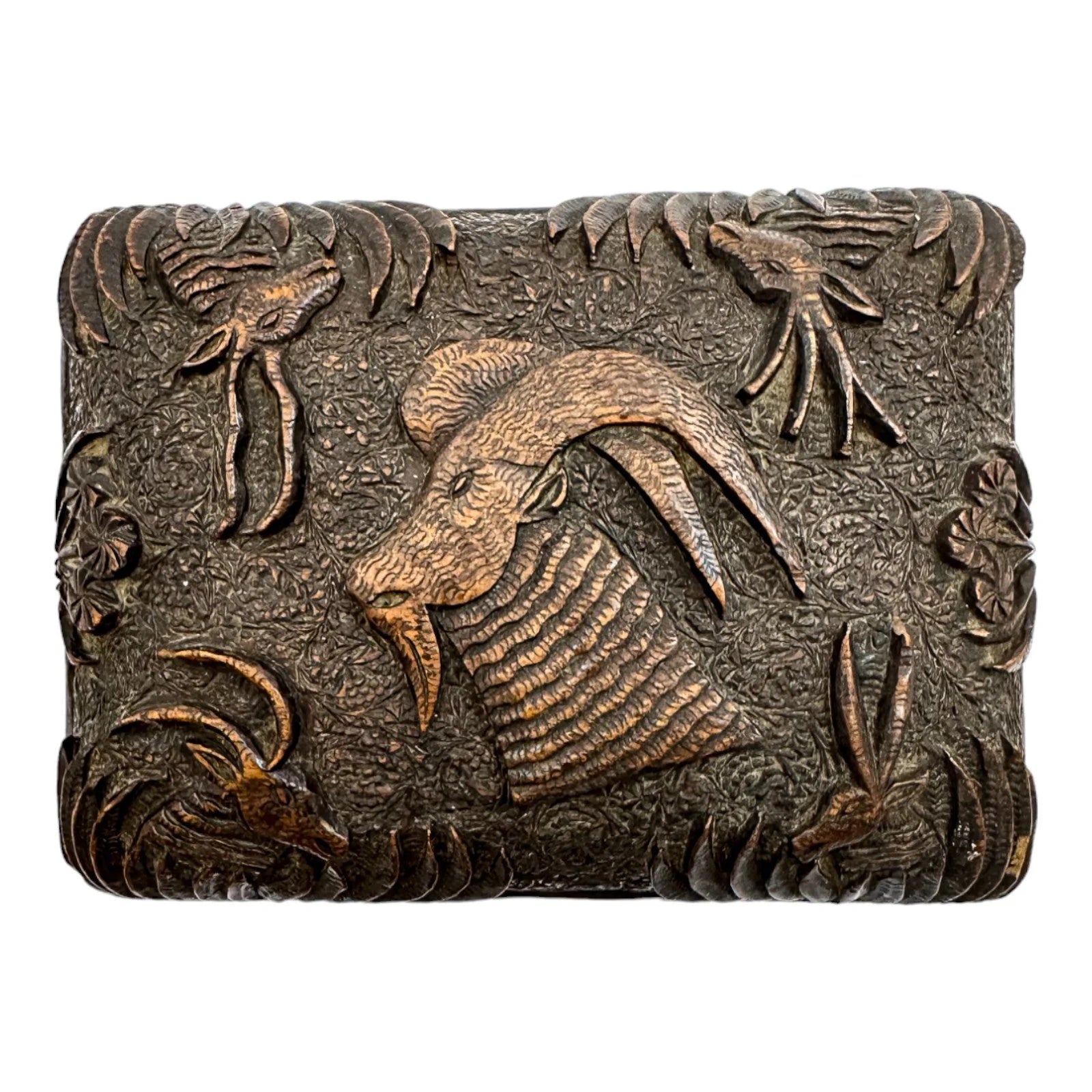 Antique Anglo-Indian carved sandalwood cigarette holder, dispensing box