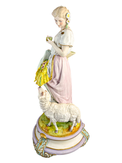 Rare monumental Vion & Baury French bisque porcelain figures 60 cm, Rococo Revival pastoral scene c.1870