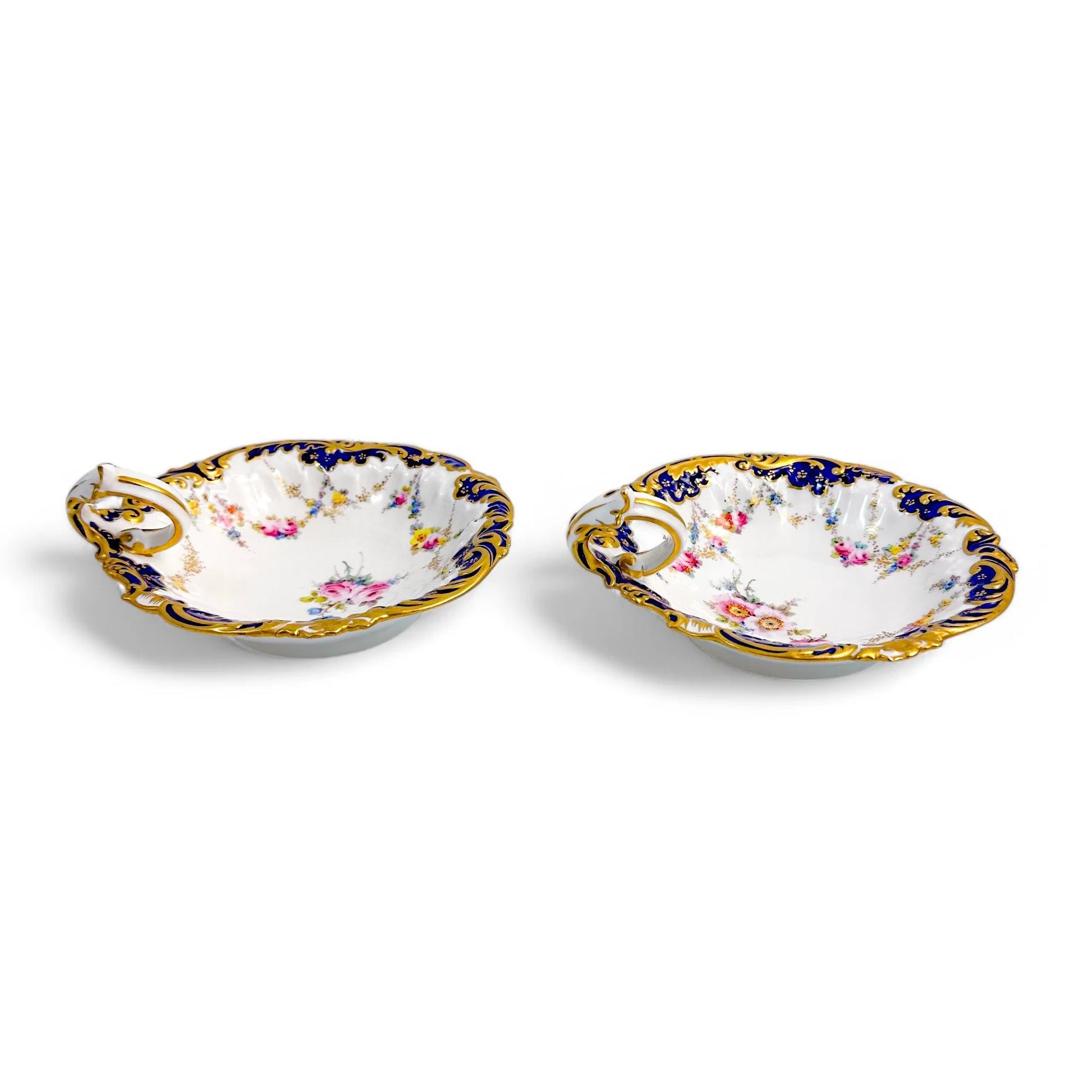 Edwardian Royal Crown Derby porcelain shell-shaped butter or caviar serving dishes