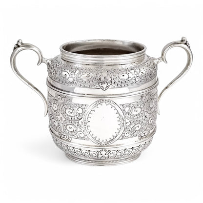 Antique Victorian silver plated three-piece tea set, Rococo Revival and Aestheticism, c. 1880s