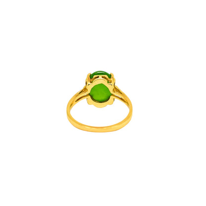 Art Deco 10k yellow gold 3.6ct green jade cabochon cocktail ring