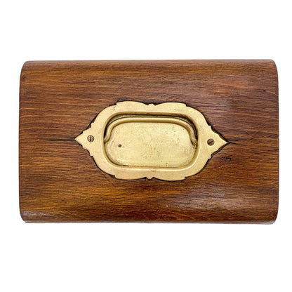 Walnut Victorian trinket storage box with inset brass carry handle and key escutcheon