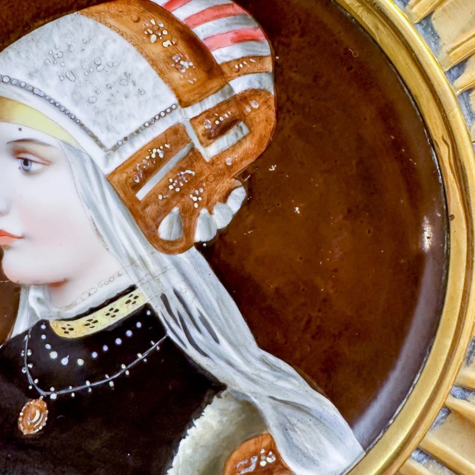 19th century porcelain portrait of "Young Woman in Renaissance Costume"