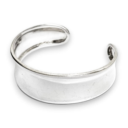 Vintage wide sterling silver curved concave cuff bracelet bangle