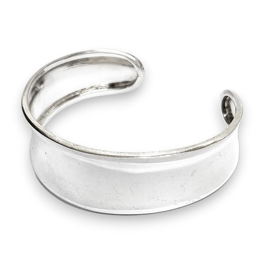 Vintage wide sterling silver curved concave cuff bracelet bangle