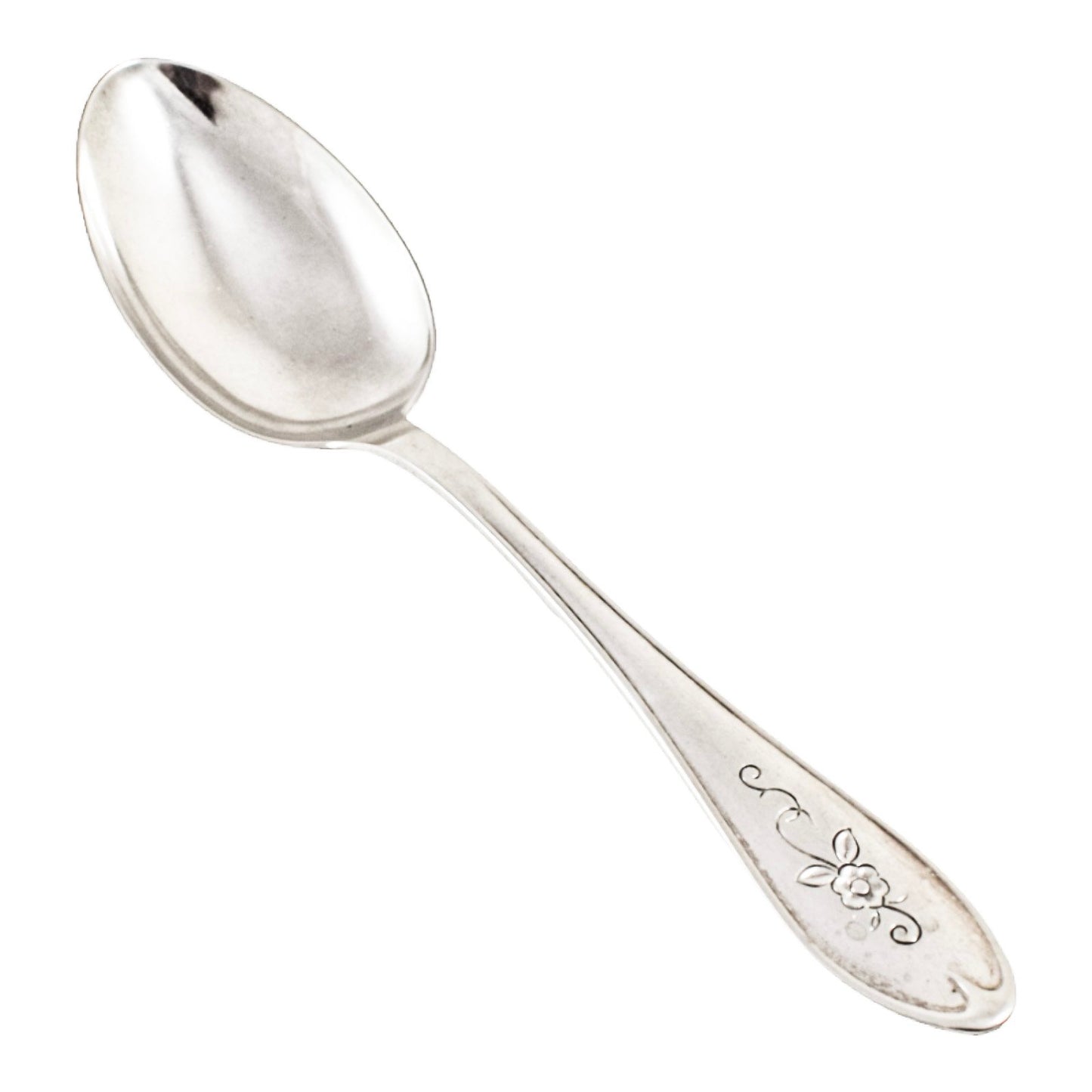 Art Deco Danish 830 silver large serving spoon engraved with flower, DGS