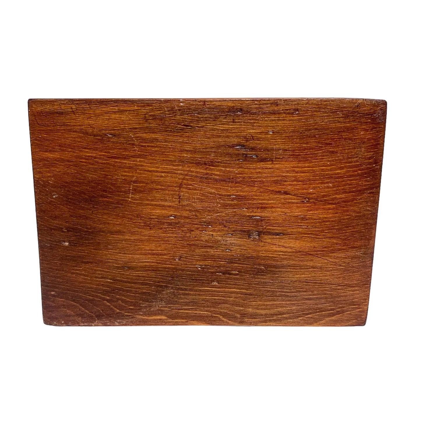 Walnut Victorian trinket storage box with inset brass carry handle and key escutcheon