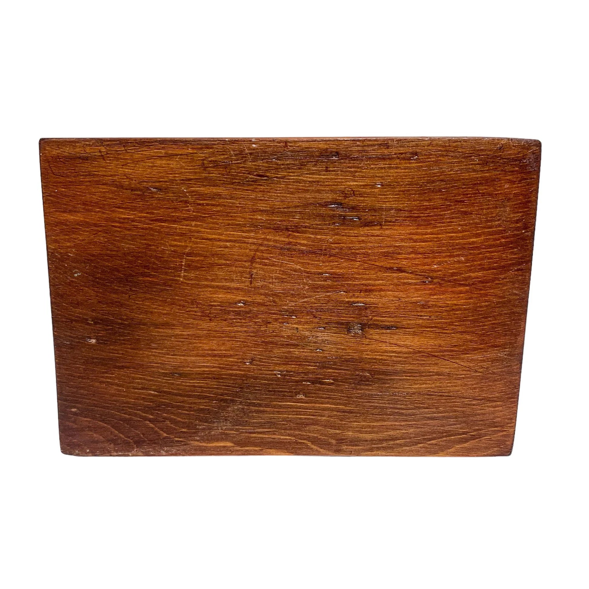 Walnut Victorian trinket storage box with inset brass carry handle and key escutcheon
