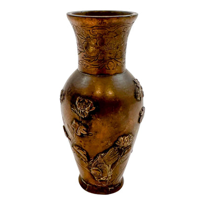 Japanese Meiji era baluster bronze vase with flower and bird motif