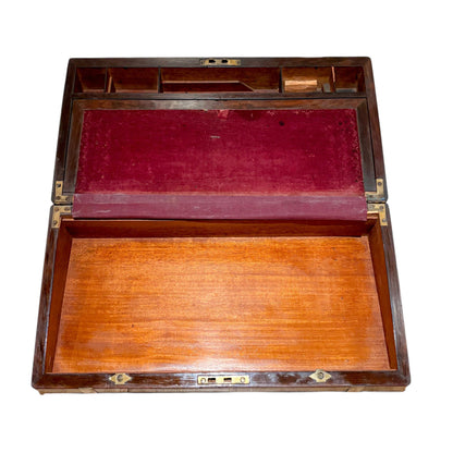 Victorian rosewood campaign writing slope, secret drawers