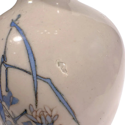 Pair of Meiji era Japanese cloisonné vases, blue chrysanthemum on grey