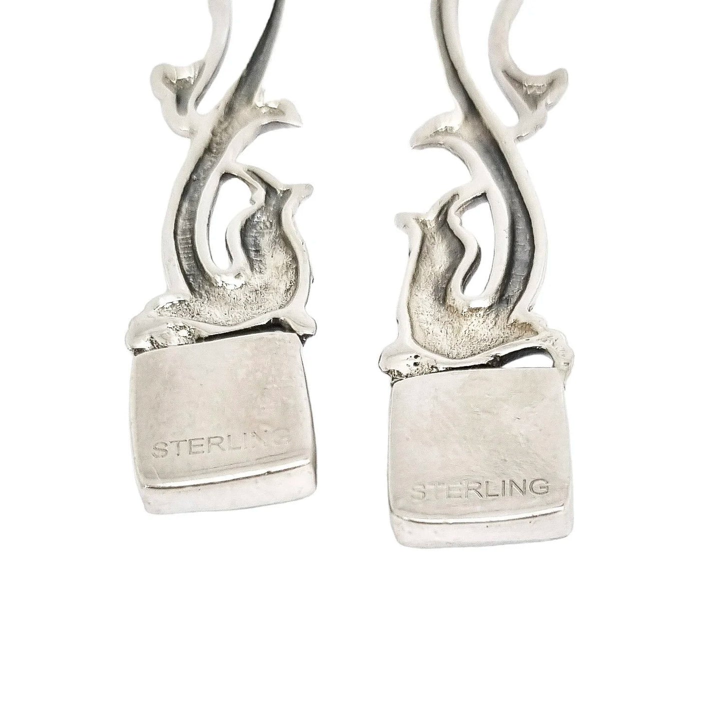 Sterling silver sea serpent dolphin dangle earrings with turquoise