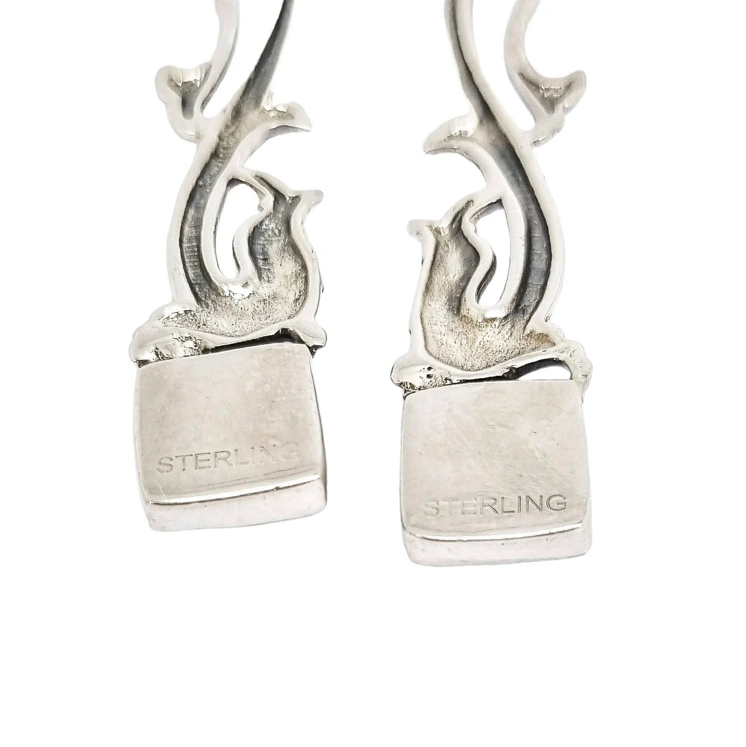 Sterling silver sea serpent dolphin dangle earrings with turquoise