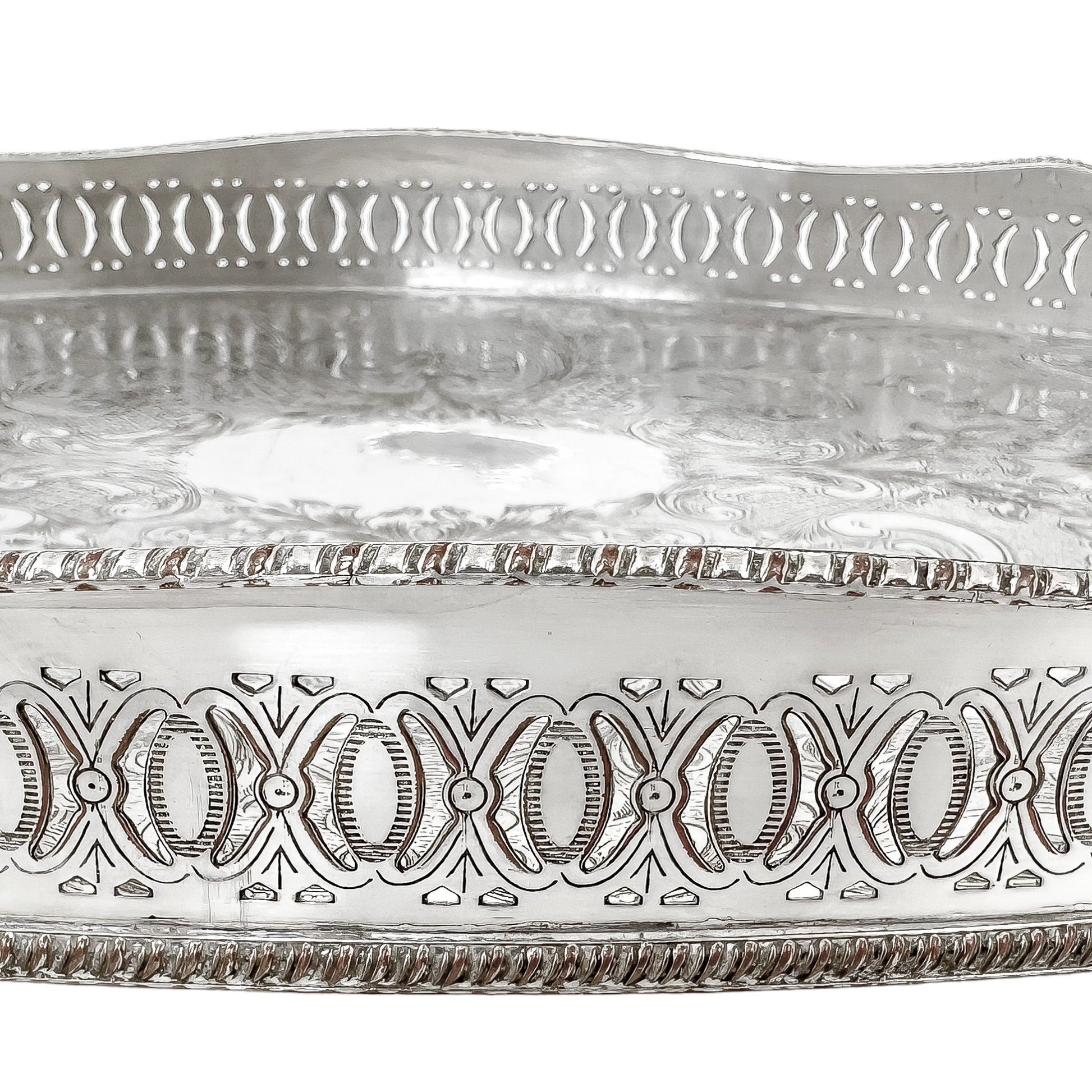 Vintage silver plated oval gallery serving tray on bird claw feet, in Louis XV style