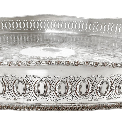 Vintage silver plated oval gallery serving tray on bird claw feet, in Louis XV style
