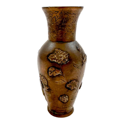 Japanese Meiji era baluster bronze vase with flower and bird motif