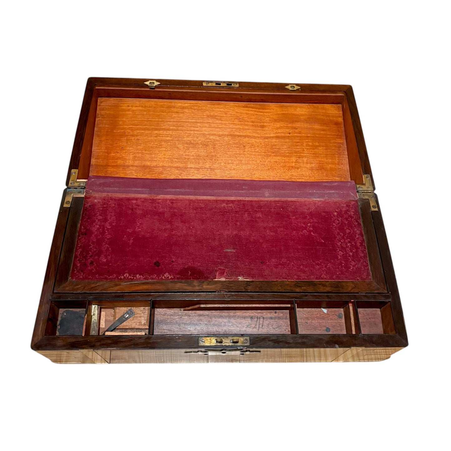 Victorian rosewood campaign writing slope, secret drawers