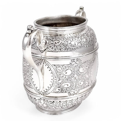 Antique Victorian silver plated three-piece tea set, Rococo Revival and Aestheticism, c. 1880s