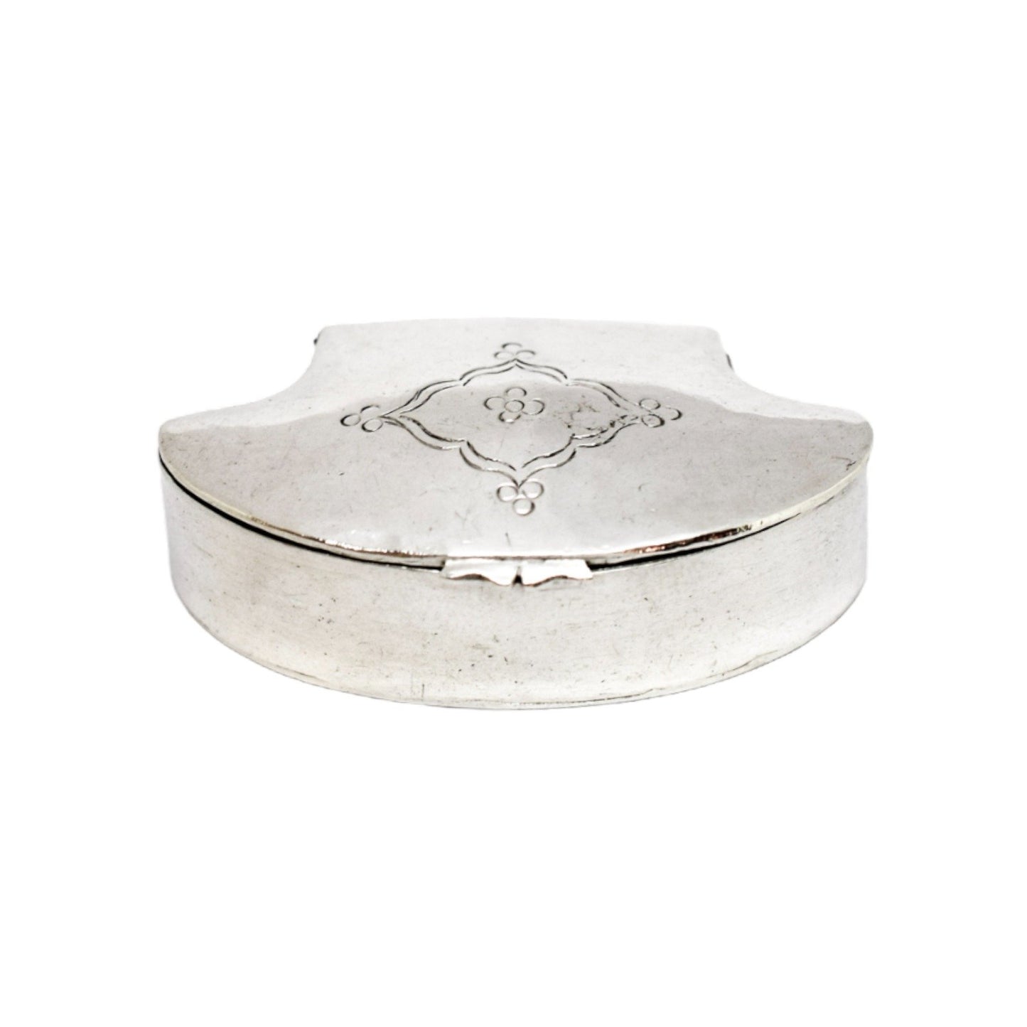 Antique Indian silver fluted oval pill snuff box with domed floral lid