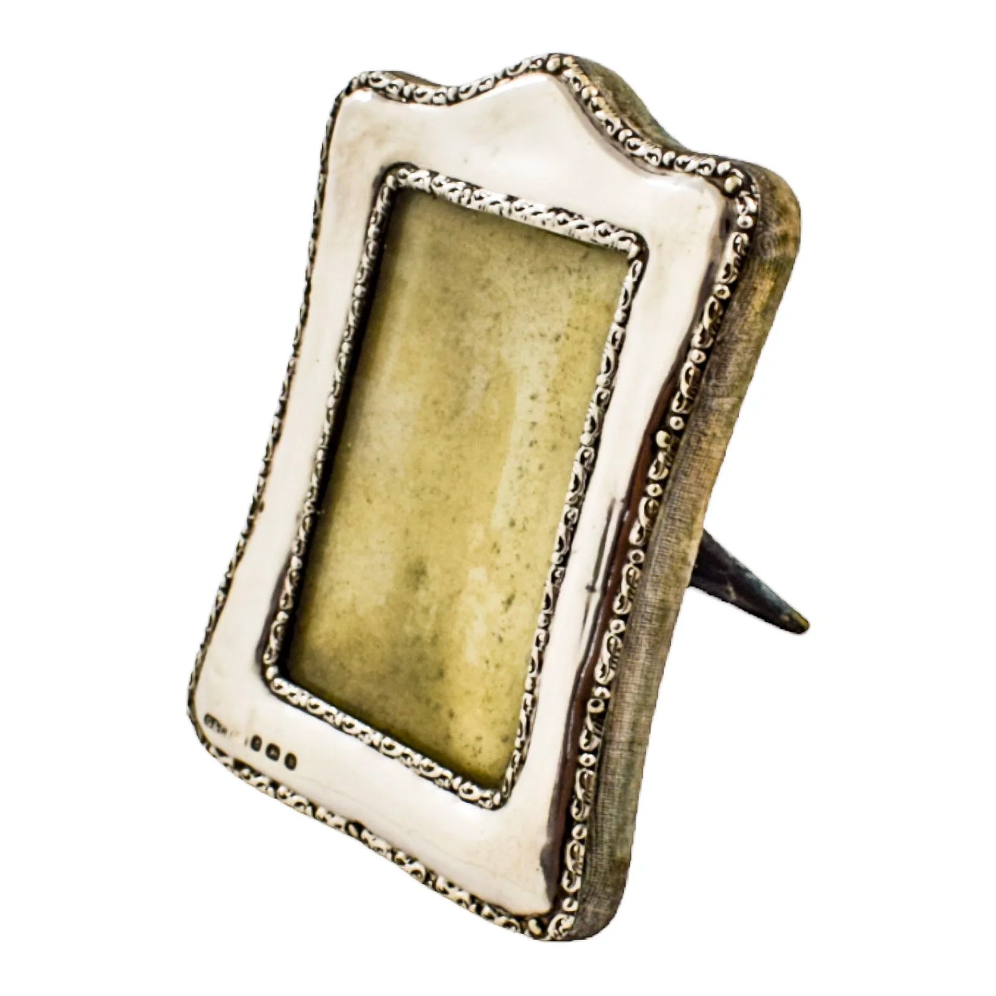 Edwardian sterling silver easel photo frame trimmed with scrolls