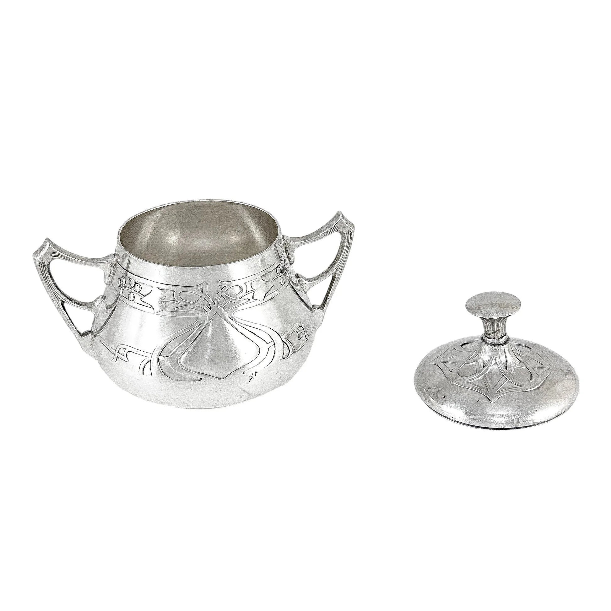 Silver plated WMF Art Nouveau Jugendstil five-piece tea and coffee set on tray