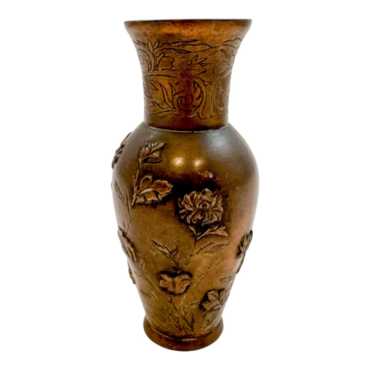 Japanese Meiji era baluster bronze vase with flower and bird motif