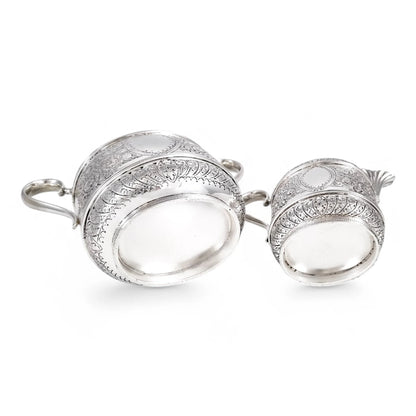 Antique Victorian silver plated three-piece tea set, Rococo Revival and Aestheticism, c. 1880s