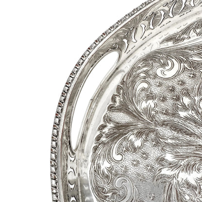 Vintage silver plated oval gallery serving tray on bird claw feet, in Louis XV style