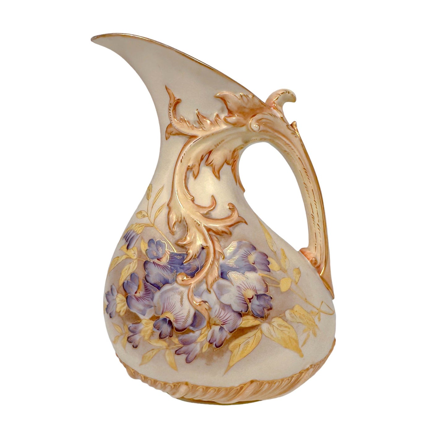 Art Nouveau Royal Worcester blush ivory asymmetric ewer vase