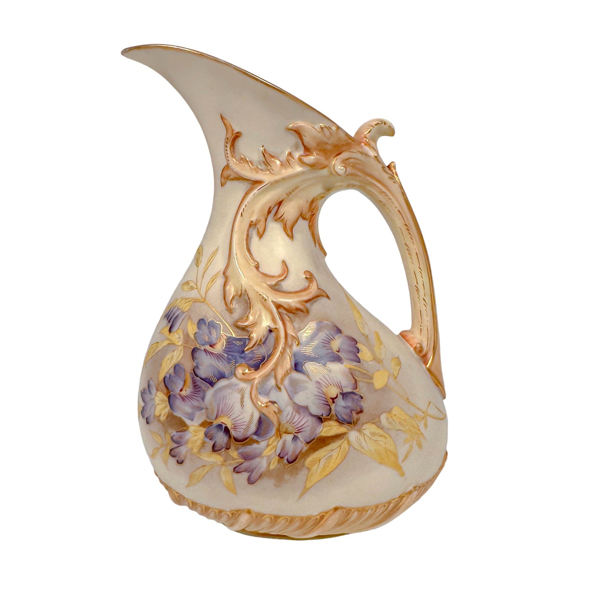 Art Nouveau Royal Worcester blush ivory asymmetric ewer vase