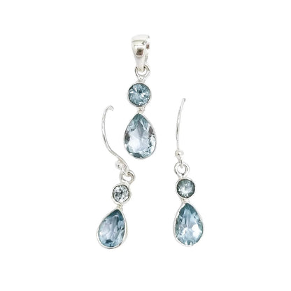 Bridal sterling silver blue topaz set – dangle drop teardrop earrings and pendant