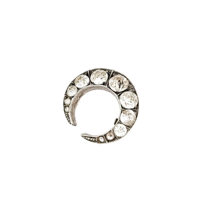 Victorian old mine cut paste silver crescent moon brooch