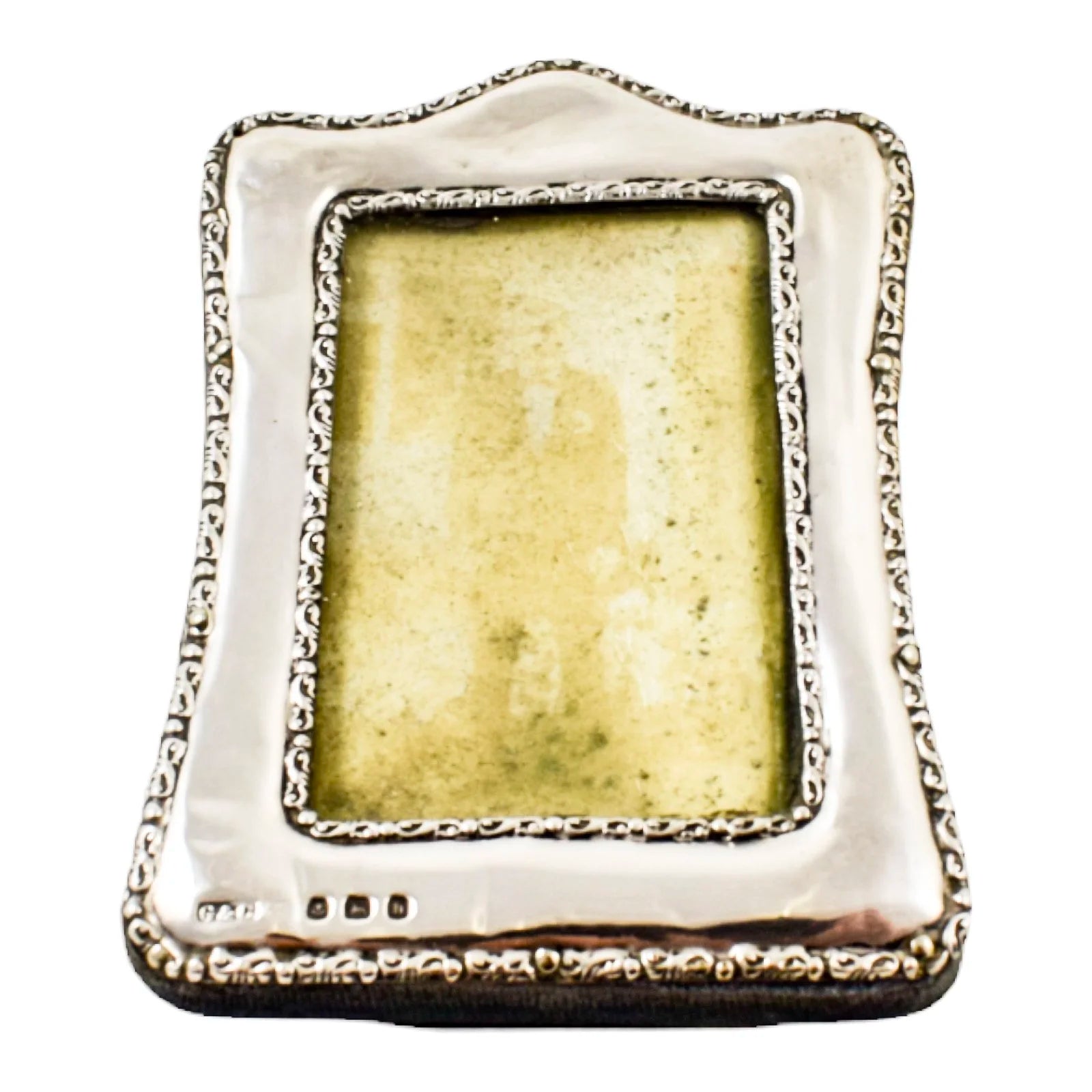 Edwardian sterling silver easel photo frame trimmed with scrolls