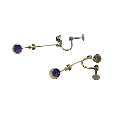 Victorian screw fitting drop earrings with seed pearls and paste amethysts