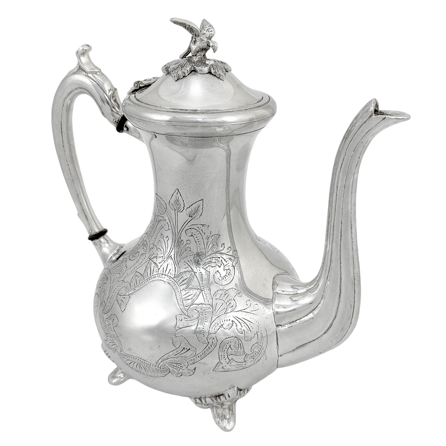 Victorian silver plated large four-piece tea and coffee set with bird finials to lids