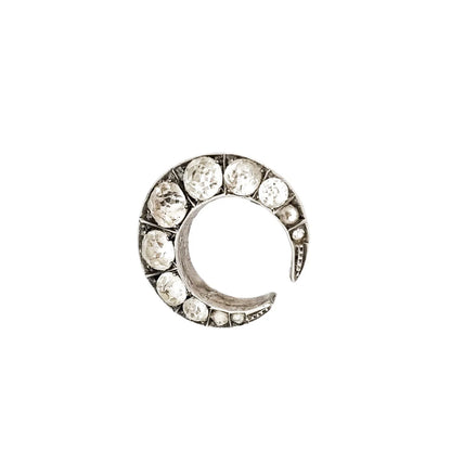 Victorian old mine cut paste silver crescent moon brooch