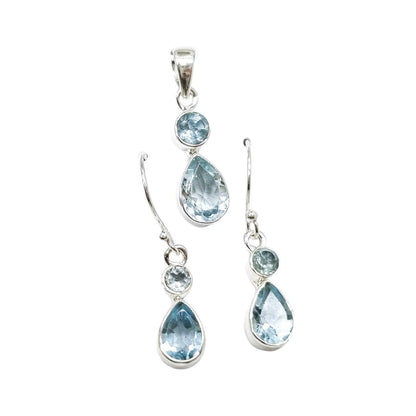 Bridal sterling silver blue topaz set – dangle drop teardrop earrings and pendant