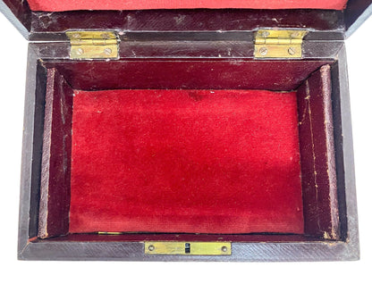 Walnut Victorian trinket storage box with inset brass carry handle and key escutcheon