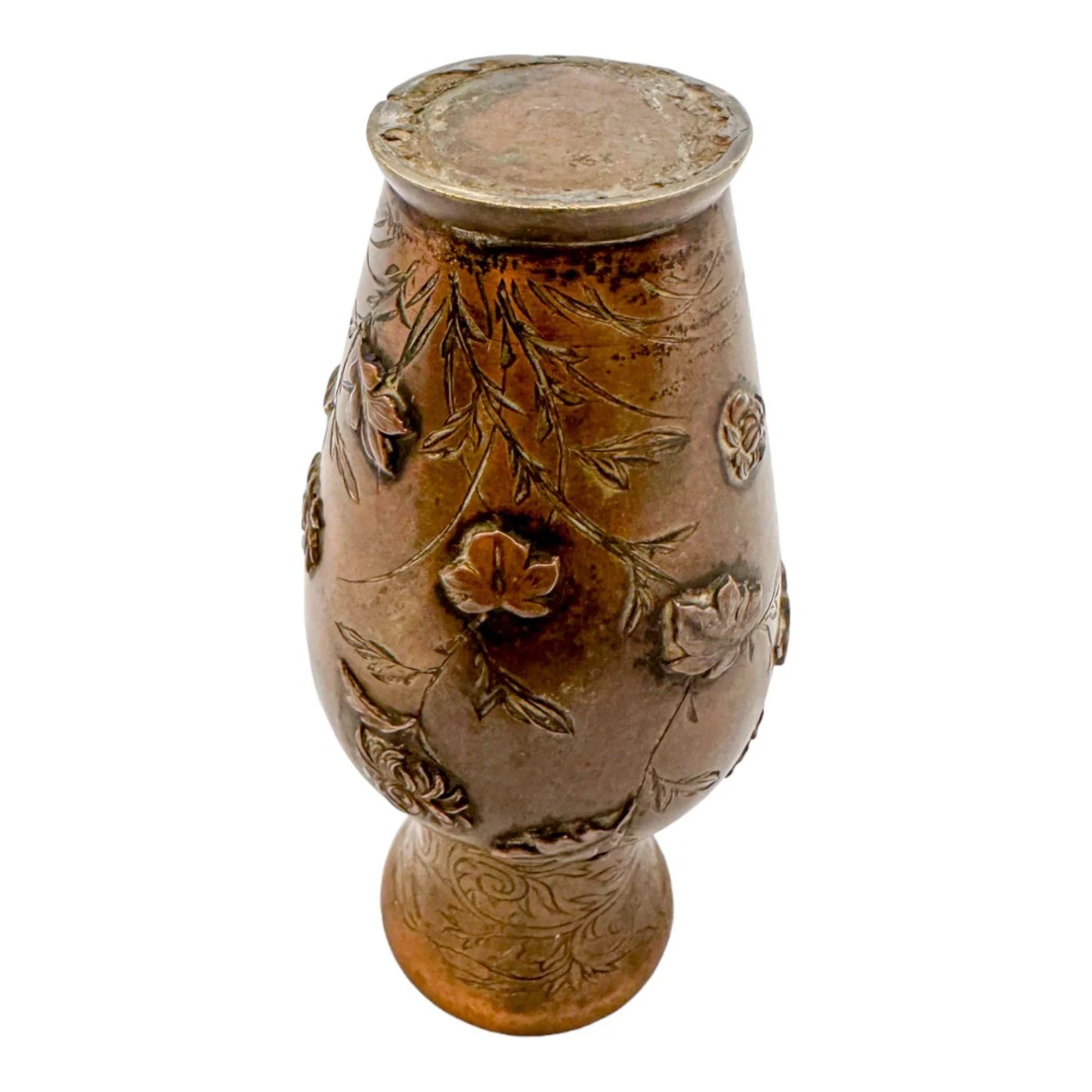 Japanese Meiji era baluster bronze vase with flower and bird motif