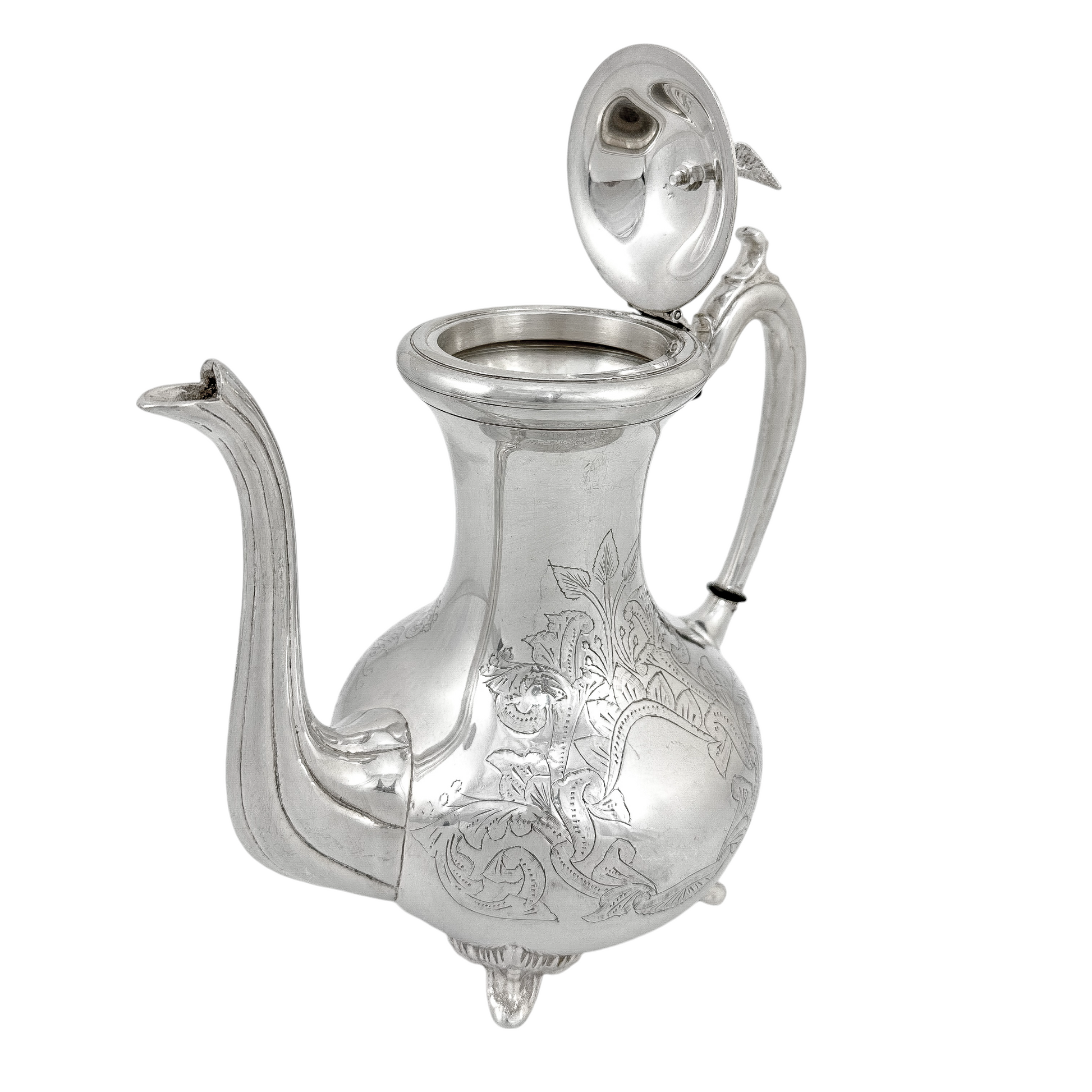 Victorian silver plated large four-piece tea and coffee set with bird finials to lids