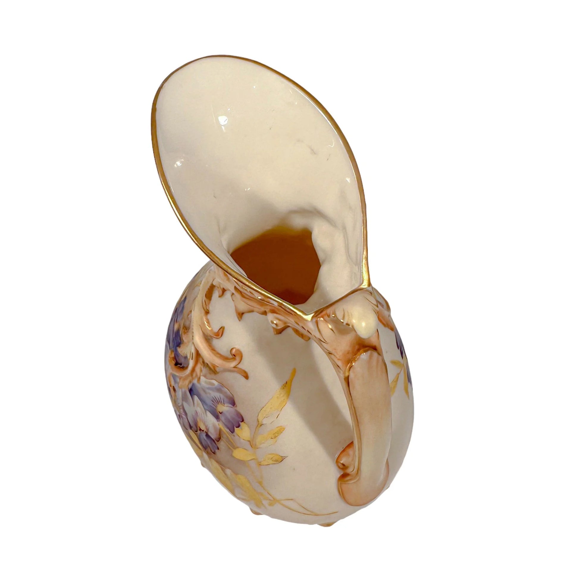 Art Nouveau Royal Worcester blush ivory asymmetric ewer vase