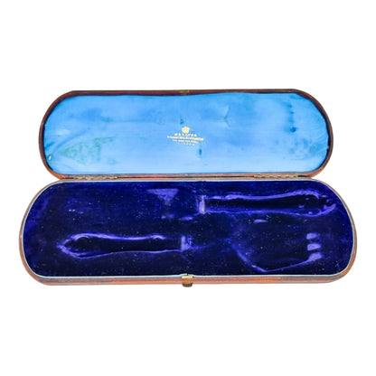 Cased Victorian sterling silver fish serving set with putto, lilies and dolphins, 1858