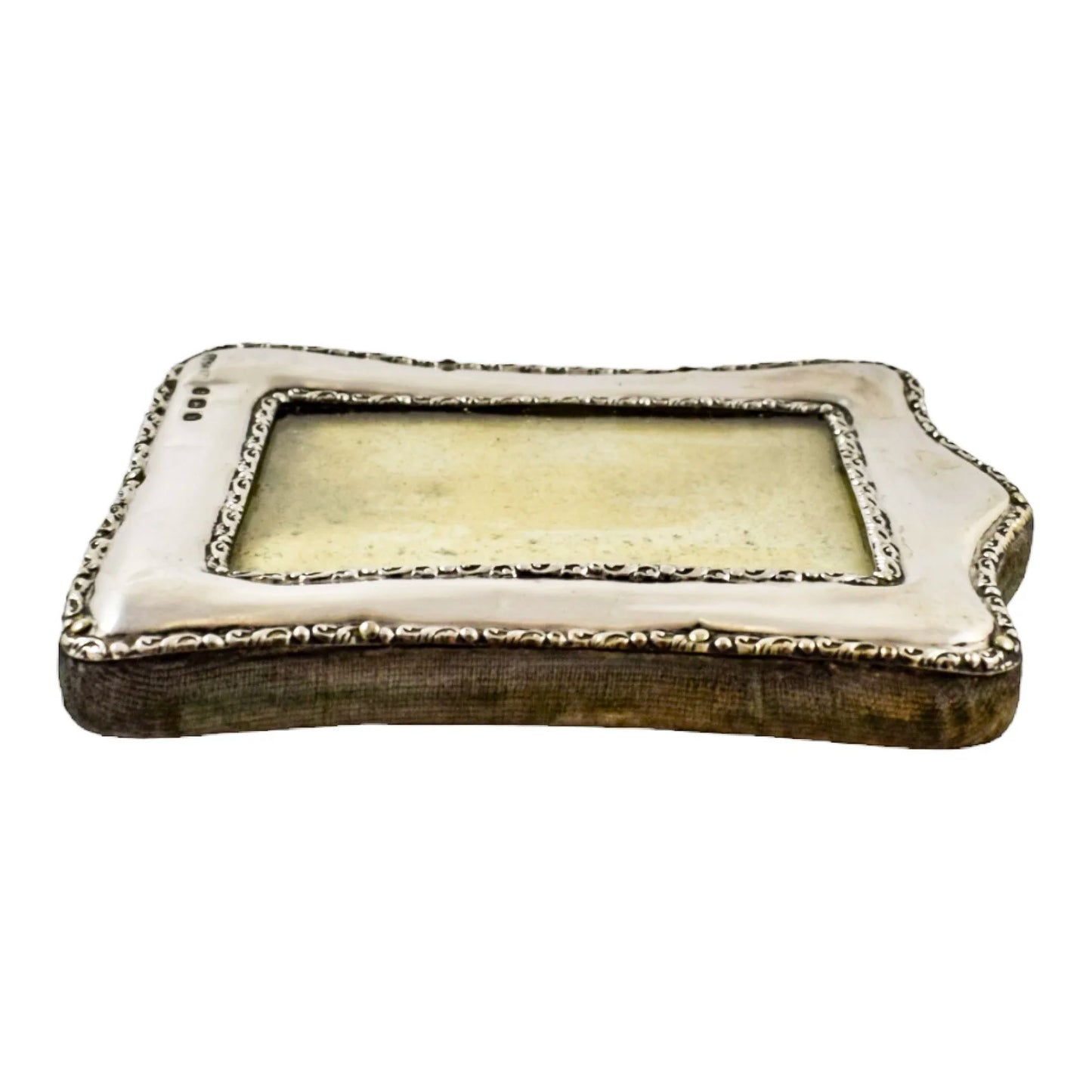Edwardian sterling silver easel photo frame trimmed with scrolls