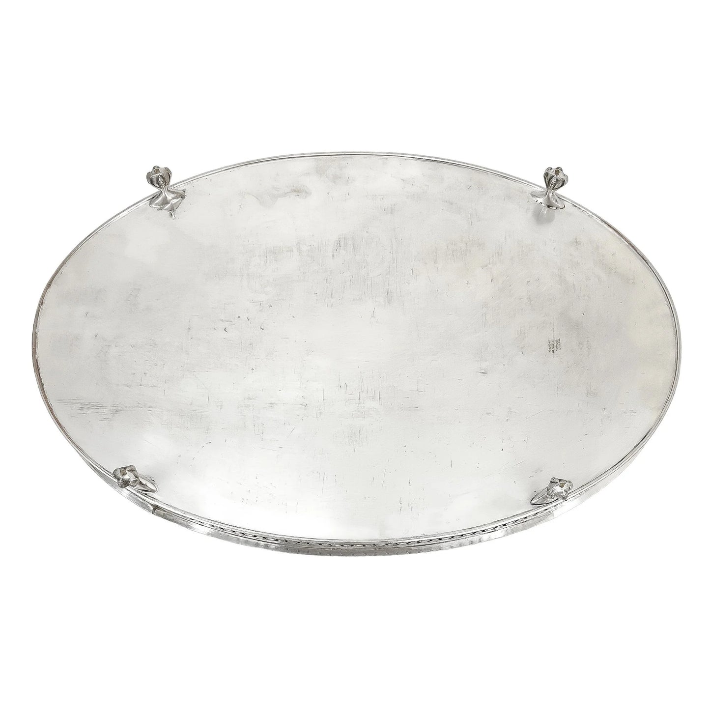 Vintage silver plated oval gallery serving tray on bird claw feet, in Louis XV style