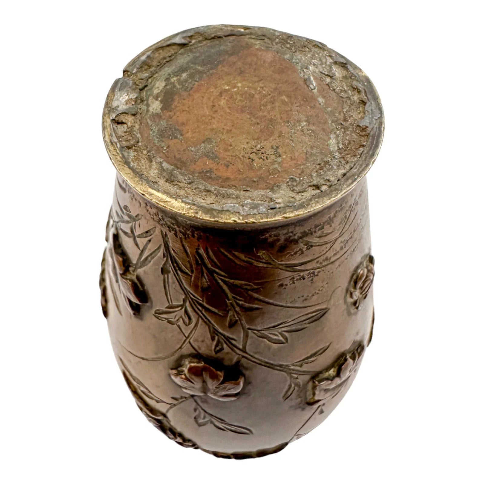 Japanese Meiji era baluster bronze vase with flower and bird motif