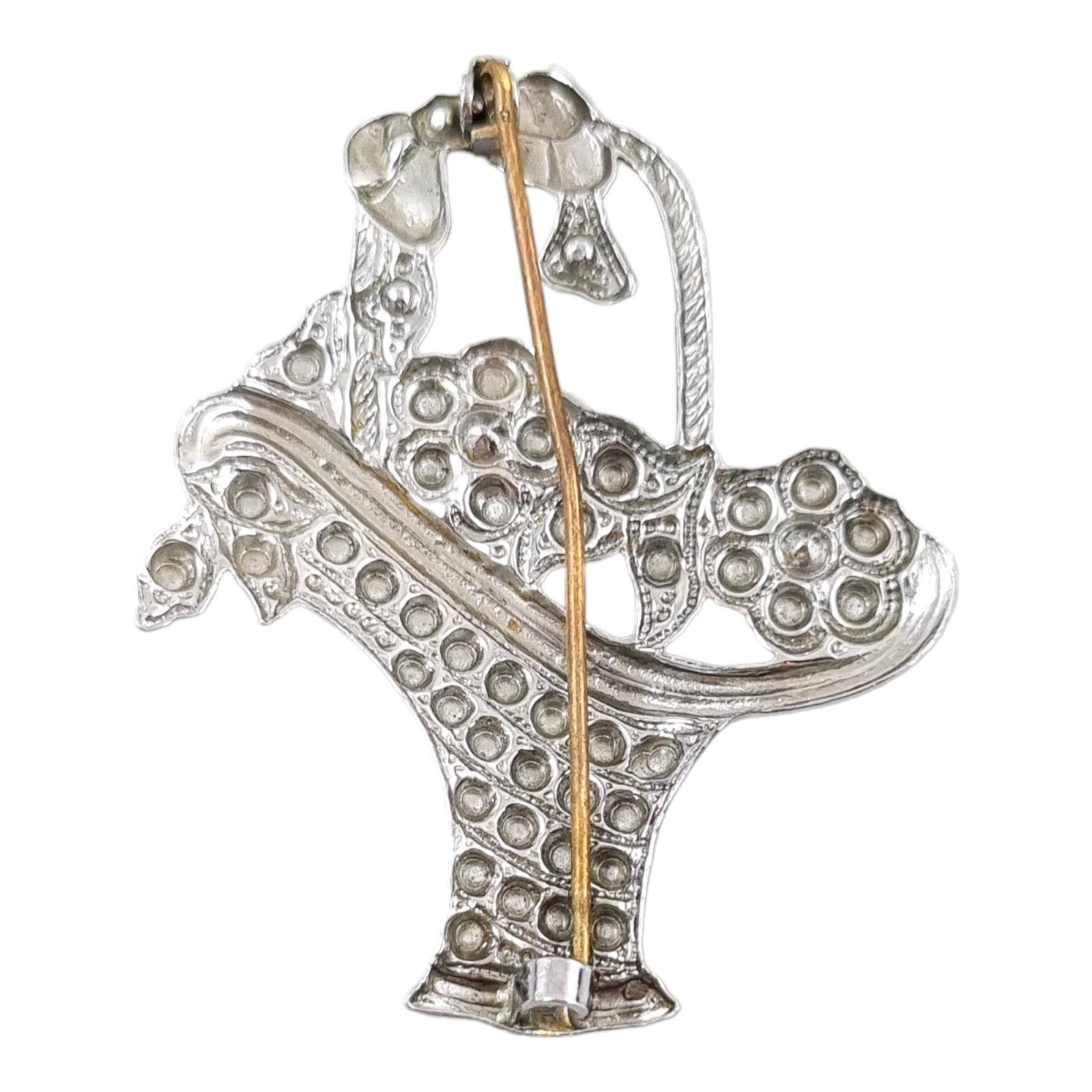 Georgian revival 1930's large cut-steel floral bridal basket brooch with C-clasp