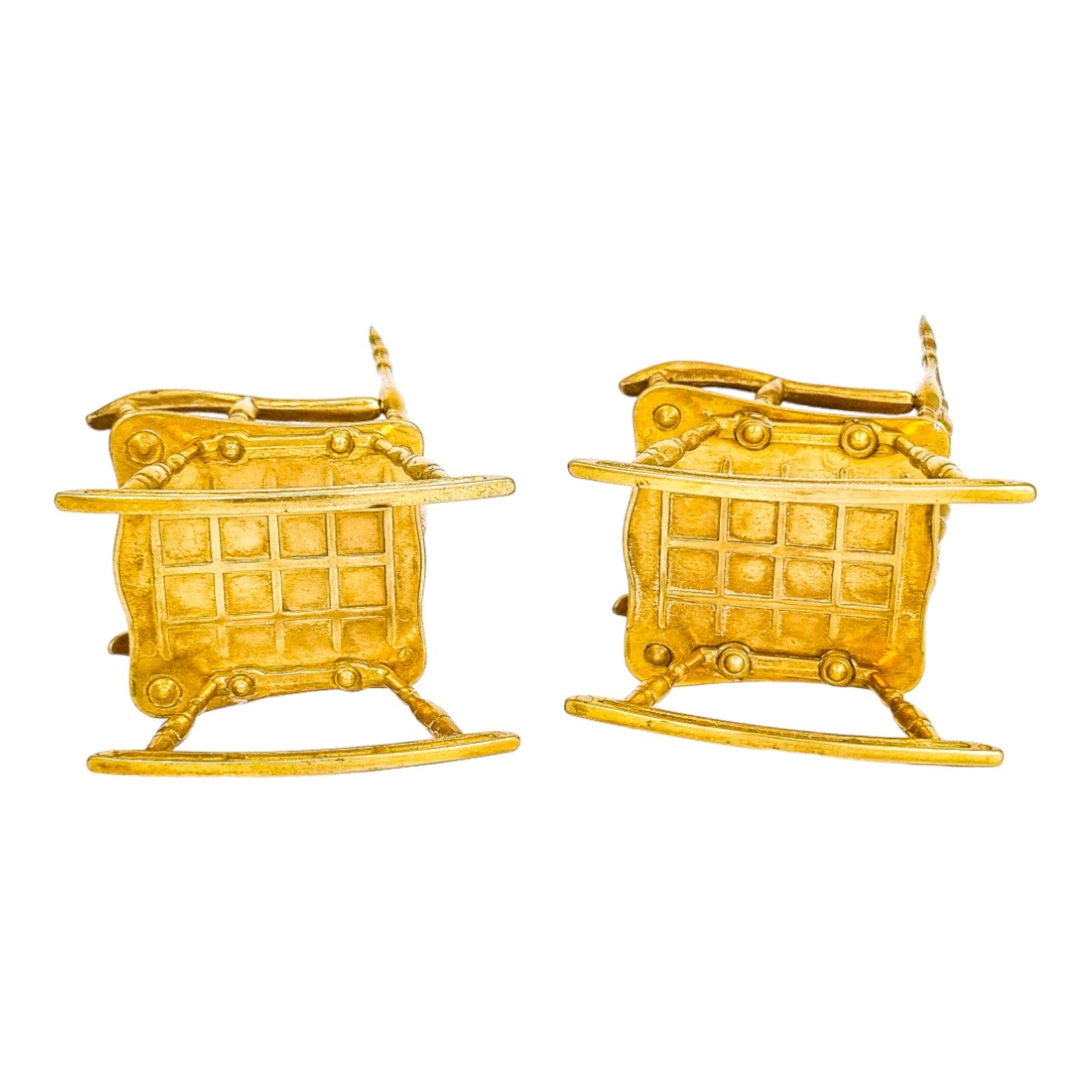 Vintage brass pair of 2 miniature rocking armchairs, dollhouse furniture