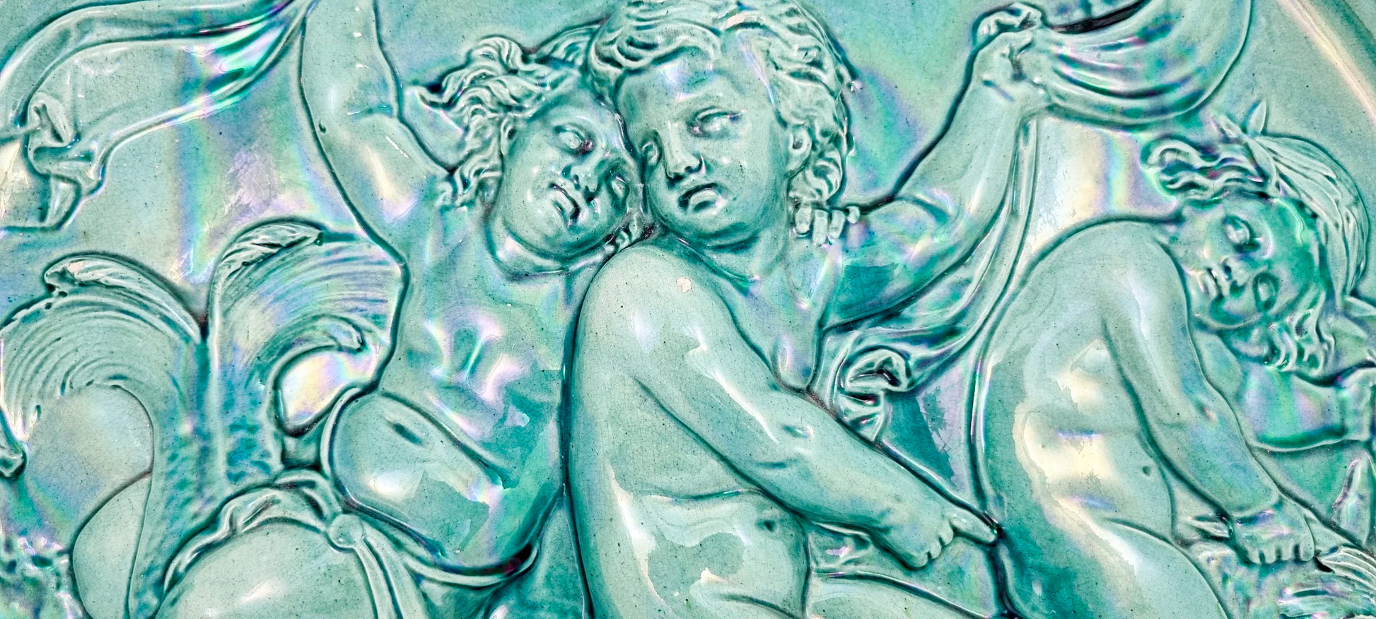 French 1890's Clément Massier huge iridescent turquoise wall charger